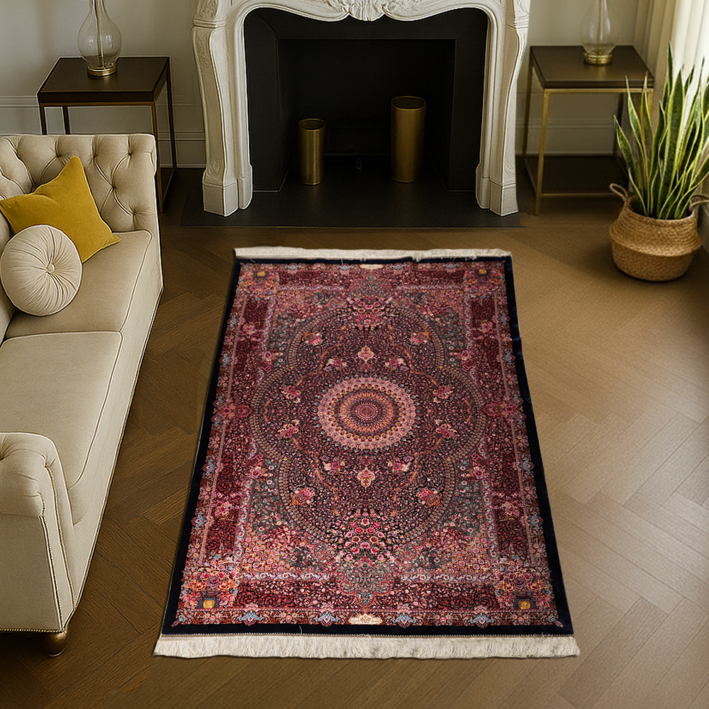 Cherry Gardenia Silk Carpet – Traditional Floral Medallion Design