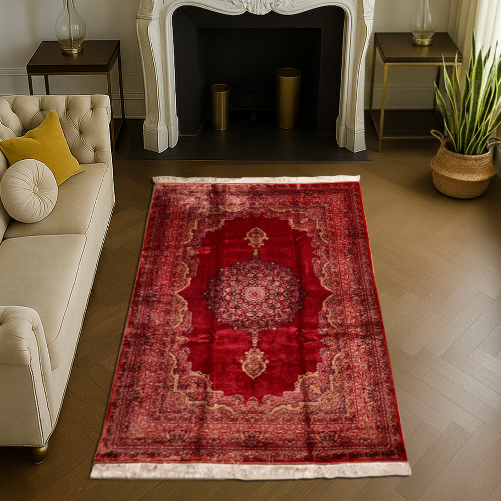 Ruby Jewel Silk Carpet – Luxurious Large Floor Mat