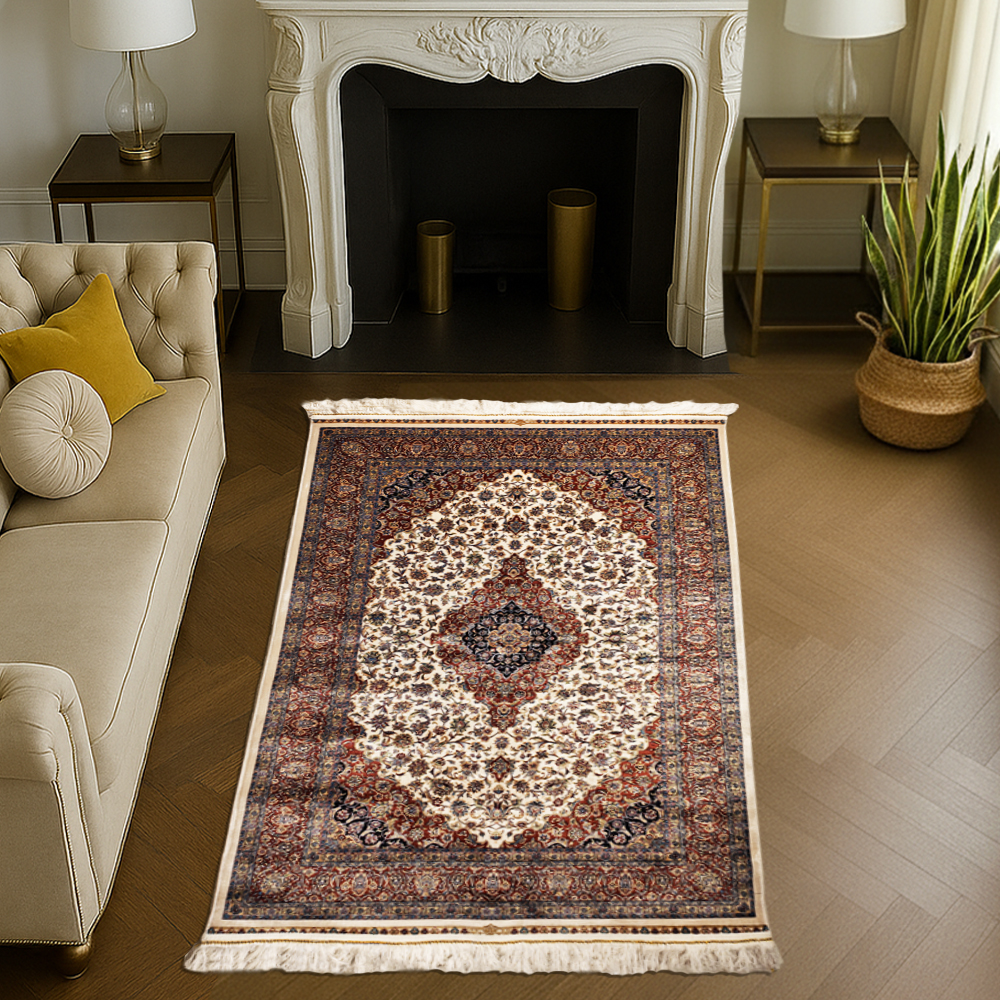 Persian Golden Silk Carpet – Small Classic Floor Mat