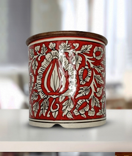 Red Floral Circular Canister