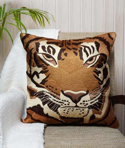 Tiger Tiger - Tiger Face Embroidered Cushion in Earth Tones