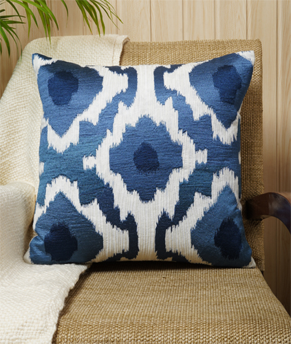 Rorschach Blue – Blue and White Embroidered Square Cotton Cushion