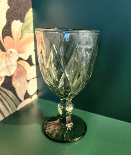 Green Glass Goblet Set of 6