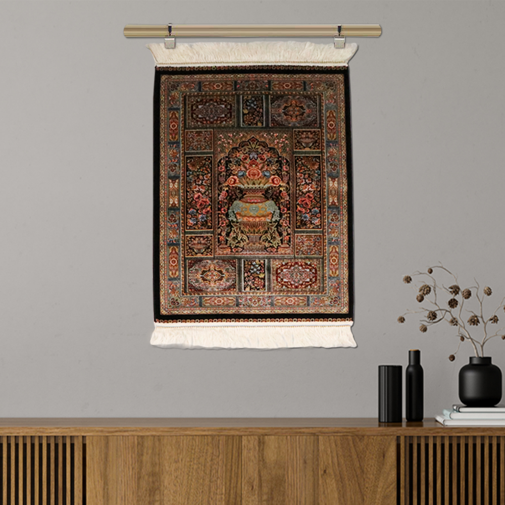 Floral Vase Silk Tapestry – Elegant Indo-Persian Wall Hanging